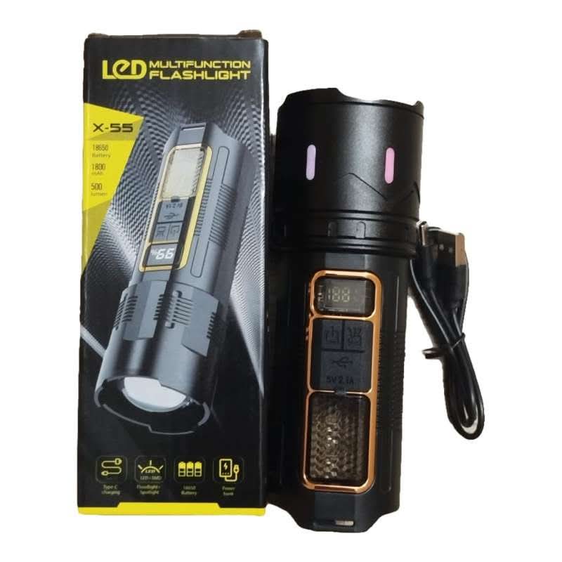 X-55 LED Multifunction Flashlight – আলোও, পাওয়ার ব্যাংকও! 🔋