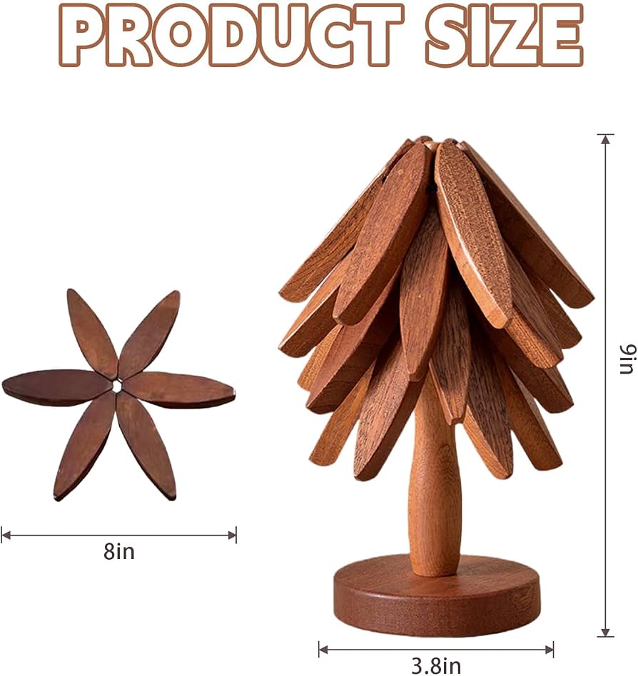 Bamboo & Wooden Tree-Shaped Coaster Set with Decorative Stand