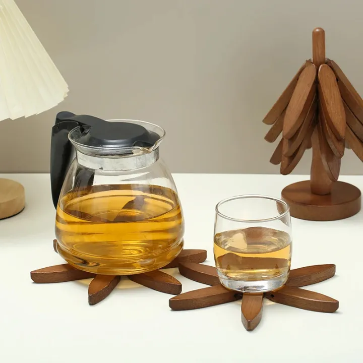 Bamboo & Wooden Tree-Shaped Coaster Set with Decorative Stand