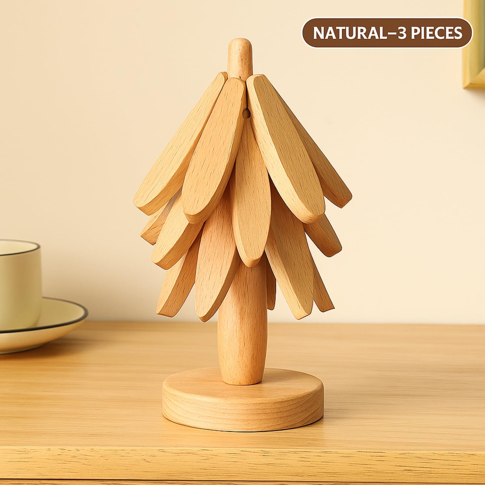 Bamboo & Wooden Tree-Shaped Coaster Set with Decorative Stand